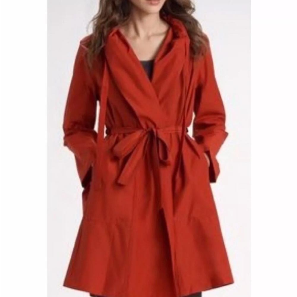 Eileen Fisher burnt orange lightweight hooded Nylon Spring wrap jacket